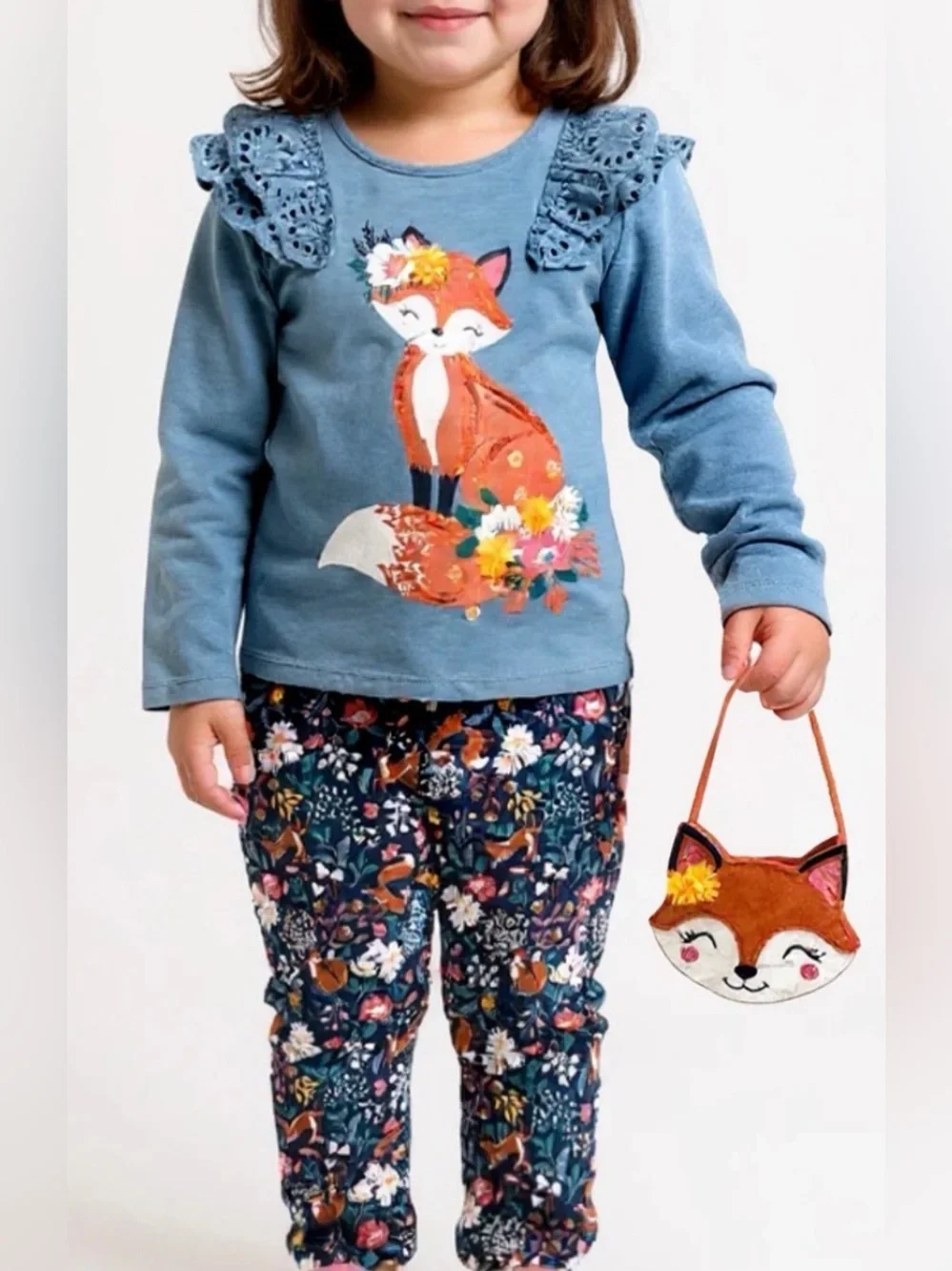 Isaac Mizrahi NY Fall Autumn Sequin Fox Matching Outfit 2 Piece Set Girls XS 4